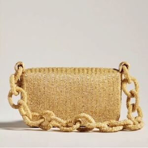 Glass Bead ANTHROPOLOGIE Fiona Beaded Bag Chain Edition In Gold Yellow